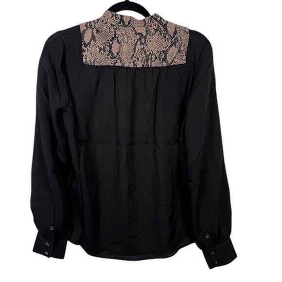NEW! FRAME Silk Colorblock Blouse Noir Multi Python Print Button Up Size Small - Picture 6 of 12
